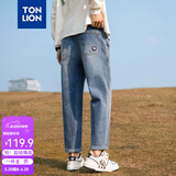 唐狮（TonLion）春夏新款牛仔长裤男港风潮牌宽松休闲直筒裤 中牛仔蓝/无绒款/C款 31