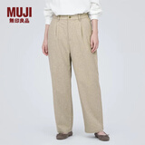 无印良品（MUJI）女式 弹力起毛 抽褶裤 休闲西裤长裤子春秋款 BE1P0C3A 浅米色 L (165/70A)