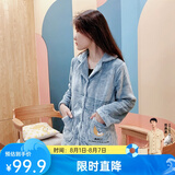 芬腾 珊瑚绒睡衣女冬季加厚法兰绒开衫加绒休闲秋冬款家居服套装 灰兰（月亮） S