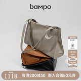 半坡饰族（bampo）【李梦同款】女包包新款福瑞方方包头层牛皮大容量轻奢单肩斜挎包 杏子灰【无葫芦简约风】