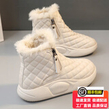 百丽踏厚底防滑雪地靴女2025年冬季加绒加厚保暖棉鞋松糕底轻便休闲短靴 白色 37