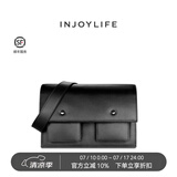 INJOYLIFE邮差包挎包斜挎休闲单肩真皮复古高级感品质男包学院风 黑色