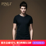 品立（PINLI）短袖t恤男夏季男装上衣纯色百搭修身打底衫男士休闲体恤 黑色 2XL 185