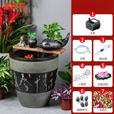 喜吾家景德镇陶瓷鱼缸特大号水缸荷花缸养锦鲤缸流水器家用客厅落地缸 【复古文字】缸+黑色流水 缸直径43厘米 缸高47厘米