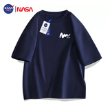 NASA GISS官方潮牌联名t恤男夏季宽松休闲圆领百搭印花五分短袖 深蓝 2XL 