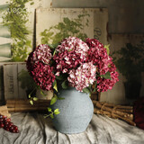 野派（yepai） 绣球仿真花假花简约装饰绢花家居假花插花客厅电视柜装饰花摆件 酒红陶瓷风/15枝装