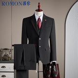 罗蒙（ROMON）【西服+马甲+西裤】西服套装男商务职业结婚礼服外套黑色XL
