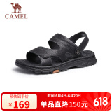 骆驼（CAMEL）男士商务两穿头层牛皮沙滩凉拖鞋父亲节礼物 G13M211017 黑色 42 