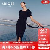 艾诺丝雅诗【商场同款】2024夏季新品开叉中长裙气质连衣裙高级感女30429009 黑色 S
