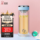 希诺（HEENOOR） 抗菌玻璃杯女士双层水杯隔热便携简约透明家用带滤网泡茶花茶杯 蓝色 270ml