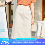 betu百图女装牛仔半身裙高腰A字修身包臀女式中长款裙子2107T46 杏色 XS