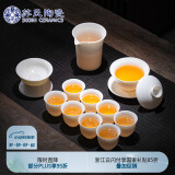 苏氏陶瓷（SUSHI CERAMICS）羊脂玉瓷丰亭三才盖碗礼盒套组 130ML