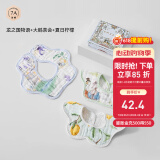 嫚熙（EMXEE）婴儿口水巾宝宝纱布围嘴纯棉薄款围兜可旋转按扣【礼盒装 3条】 龙之国物语+后花园茶会+夏日柠檬