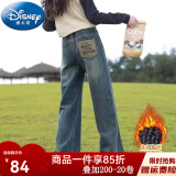 迪士尼（Disney）童装女童裤子春秋儿童牛仔裤秋冬加绒大童休闲阔腿裤加厚女孩长裤 加绒款【奥利绒】 160 建议身高150-160cm12-13岁
