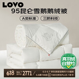 LOVO罗莱生活 A类 95%白鹅绒羽绒被 二合一被1000g填充 200*230cm 白