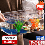 茨格曼 小鱼缸桌面金鱼缸小型斗鱼缸带盖子办公室养鱼缸耐摔PET塑料缸 大号-裸缸带盖(40*26.5*15.5)