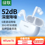 绿联T6S蓝牙耳机 入耳式耳机真无线蓝牙耳机T6主动降噪无线高音质运动适用华为苹果安卓 T6白色-设备双连/52dB降噪