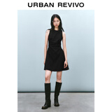 UR2025春季新款女摩登气质褶皱收腰显瘦无袖连衣裙UYY750030 黑色 XL