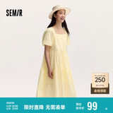森马连衣裙女温柔系木耳边方领夏季泡泡袖娃娃裙甜美107424114030