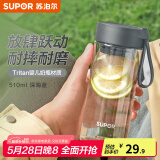 苏泊尔（SUPOR） 塑料杯随行水杯男女运动学生水杯大容量便携拎绳茶隔杯子 深海蓝510ml