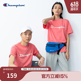 Champion夏季经典款印花草写LOGO圆领休闲运动T恤无性别冠军短袖男女情侣 粉红色(偏薄） XL