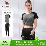 骆驼（CAMEL）弹力健身服女瑜伽运动训练两件套装 Y8S1QL8628-1 黑色 L