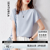 尚都比拉拼接短袖雪纺衫女显瘦遮肚子上衣夏季女装薄款休闲T恤 浅蓝色 XL