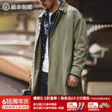 马登工装 美式休闲撞色巴尔玛肯风衣重磅宽松中长款大衣外套男春季 军绿色 M
