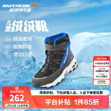 Skechers斯凯奇儿童绒绒靴雪地靴保暖男童棉鞋防寒加绒高帮女童靴660092L 男童/黑色/蓝色/BKBL 27.5