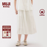 无印良品（MUJI）女式 强捻 抽褶裙 长半身裙女裙子女装格子裙25年夏季BE1VEC5S 米白色 M （160/66A）