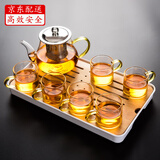 瓷牌茗茶具（cipaiming teaset） 透明玻璃茶具整套套装家用功夫茶壶茶杯会客泡茶器 金把八骏壶6金把杯+小长方盘