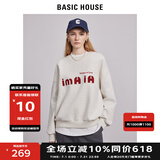 BASIC HOUSE/百家好韩系休闲印花卫衣女2024秋季新款圆领套头宽松潮流上衣女O 米色 S