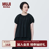 无印良品（MUJI） 女式 强捻短袖罩衫女装衬衫衬衣内搭夏季款纯棉全棉上衣BC2J8C4S 黑色 S 155/80A
