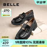 百丽（Belle）元宝乐福鞋女2025春新棕色英伦粗跟小皮鞋单鞋D2S1DAA5 黑色-宽版 38 (240mm)