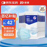 振德（ZHENDE）一次性医用外科口罩 立体透气防晒三层防粉尘过敏 蓝色10只*30袋