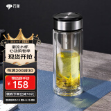 万象（WANXIANG）双层玻璃杯大容量高颜值简约商务泡茶杯带盖高硼硅玻璃杯车载便携 V49RL-钛黑亮 480ml