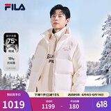 FILA斐乐官方情侣男士女士羽绒服外套冬季运动时尚休闲保暖连帽上衣 芦苇白-IV L