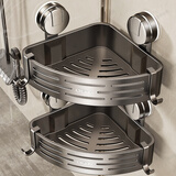 有顾吸盘卫生间置物架免打孔浴室三角厕所转角置物架壁挂洗漱台收纳架 吸盘枪灰双层【工艺级ABS】