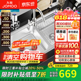 九牧（JOMOO） 厨房水槽套装不锈钢加厚洗菜盆一体盆水池盆消音防凝露洗碗槽 双槽A款 760x430【含经典龙头】