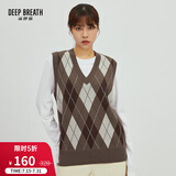 深呼吸DEEP BREATH女装复古提花宽松纯羊毛针织马甲背心A300797 咖卡-菱格 S (2码)