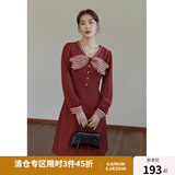 独束【落日海棠系列】大码复古连衣裙女秋冬新款胖mm显瘦内搭裙 砖红色-v领 XL