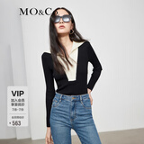 MO&Co.针织衫撞色千金针织小香风休闲针织衫女黑色针织衫摩安珂 黑色-第2批 S 160