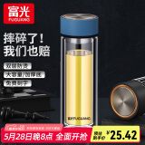 富光双层玻璃杯男女保温耐高温透明家用商务办公泡茶杯子过滤车载水杯 绅士蓝【加厚底+不锈钢盖】420ml