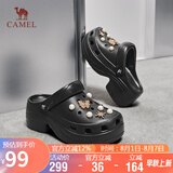骆驼（CAMEL）洞洞鞋女时尚DIY鞋花休闲凉鞋显高凉拖鞋 L25M071023 黑色 38-39