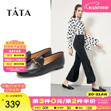 他她（TATA）方头乐福鞋女休闲平底一脚蹬小皮鞋女单鞋春秋款FLC22AM4 黑色 38