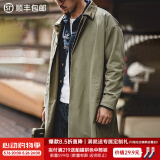 马登工装 美式休闲撞色巴尔玛肯风衣重磅宽松中长款大衣外套男春季 军绿色 L