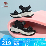 骆驼（CAMEL）动感风织带细闪车缝线魔术贴松糕底运动凉鞋 L23M504136 黑色 37
