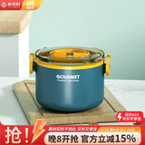 家佰利304不锈钢保温饭盒多层小学生送饭餐盒上班族便携可微波炉加热 单层蓝色1.0L（带勺）