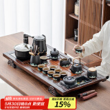 唐丰 整套功夫茶具套装家用茶盘一体茶台茶海茶杯盖碗电热磁炉四合一 双龙戏珠+青山飞鸟提梁壶 14头