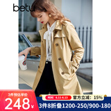 betu百图女装中长款风衣女双排扣大衣新款英伦风长外套JD2101T34 卡其色 L